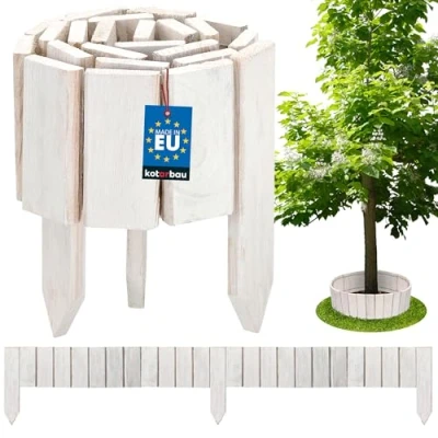 Imagen de KOTARBAU® 1 border enrollable de 10 x 110 cm, valla madera blanca, borde pino, flexible, para jardín, cortable, decoración, postes vallas, unidad