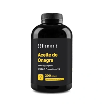Imagen de Aceite de Onagra 1000 mg por perla Síntomas la Menstruación, Mantenimiento Piel y Huesos, 200 Perlas 10% GLA, Prensado en frío, con Vitamina E Suplemento Omega 6 Ácido Linoleico