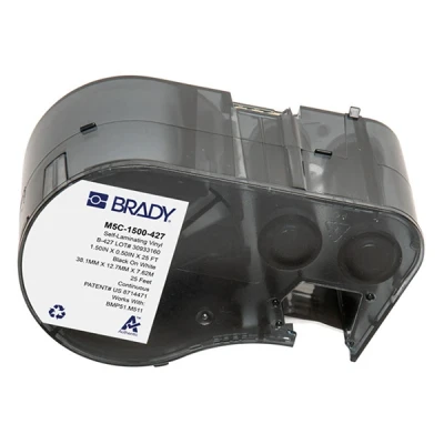 Imagen de Brady Cinta de vinilo autolaminado para impresoras Etiquetas BMP51/BMP53/M511 adhesivas Negro sobre blanco, transparente (38,10 mm (an) x 7,62 m (l)) M5C 1500 427