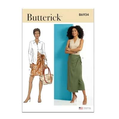 Imagen de Butterick B6934A Falda cruzada para mujer en dos longitudes A (XS S M L XL XXL)