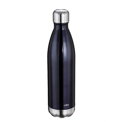 Imagen de cilio Elegante botella de acero inoxidable negro, 750 ml, antigoteo, también para bebidas carbonatadas, mantiene el calor hasta 18 horas y frío 24 horas.