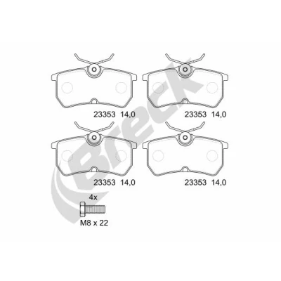Imagen de BRECK 23353 00 704 Juego de pastillas freno no preparado para indicador desgaste FORD: FIESTA 6, 5, Focus Mk1 Hatchback