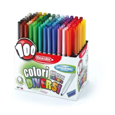 Imagen de FIBRACOLOR 100 colores Maletín rotuladores punta cónica en diferentes superlavables