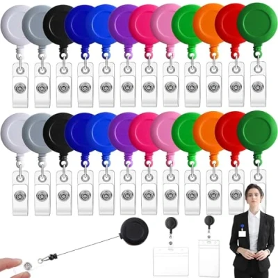 Imagen de 24 pcs Clip Retráctil para Insignias, Colorido Portatarjetas Retractil, Porta Tarjetas Identificativas Carrete, Titular de La Credencial Horizontal, 12 Colores Extensible 75cm