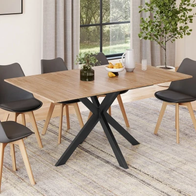 Imagen de Mesa de comedor rectangular extensible 120 160 cm 4 8 personas pata araña madera y negro IDMarket