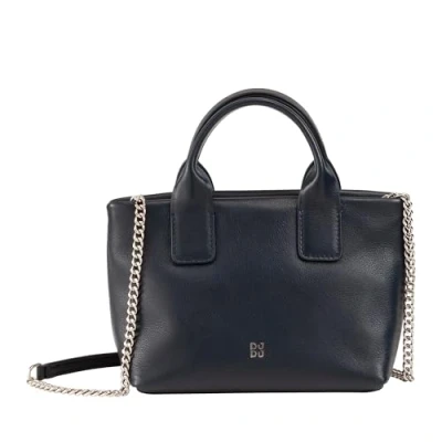 Imagen de DUDU Bolso pequeño para Mujer de Hombro en Piel Genuina, Elegante minibolso Noche, 22 x 13 cm, Asas Dobles, Bandolera Cadena, Cierre con Cremallera Navy