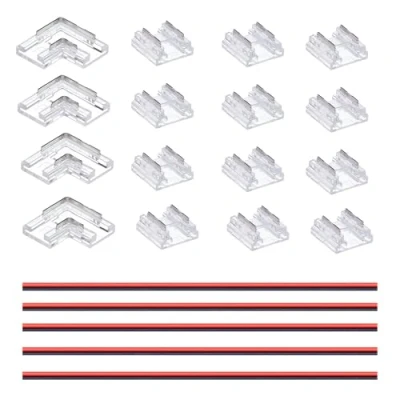 Imagen de GOMING Kit Conector COB 2 pin 10 mm de Ancho 12 Conectores Transparentes Sin Espacios 4 en Forma L/Esquina 5 Cables Extensión 15cm para Tira Luces LED