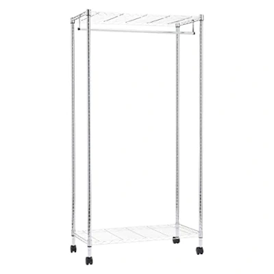 Imagen de Amazon Basics Perchero con estantes Superior e Inferior, Cromo, 89 x 44 179 cm