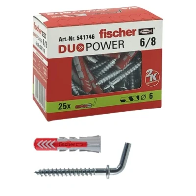 Imagen de fischer 541746 Taco con Gancho Corto Duopower, Gris Rojo, 25 pz, Set Piezas