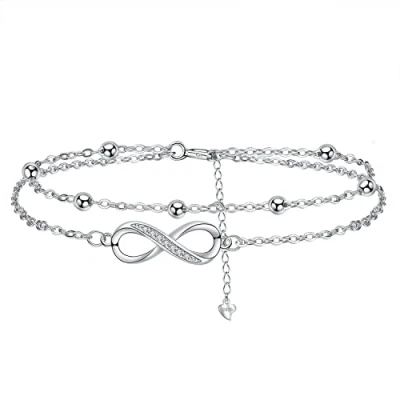 Imagen de J.MUEN Mujer Infinito Pulseras,Plata de Ley 925 Pulsera Doble Cadena con Cuentas,Ideas Niñas Regalos Feliz Cumpleaños para