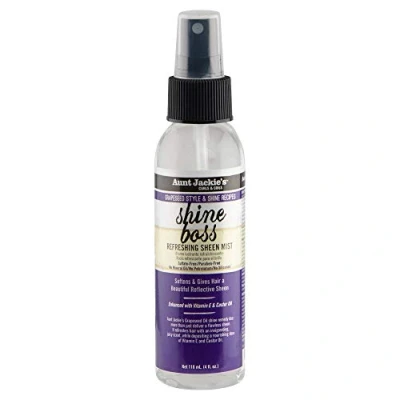 Imagen de Aunt Jackie&#039;s Recetas de brillo y estilo semilla uva Shine Boss refrescante bruma cabello, da rizos, ondas bobinas sin sensación grasa, 4 onzas