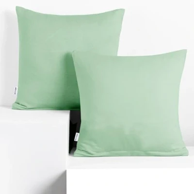 Imagen de DecoKing 2 Fundas de Almohada 50 x cm, Jersey algodón, con Cremallera, Color Verde y ámbar
