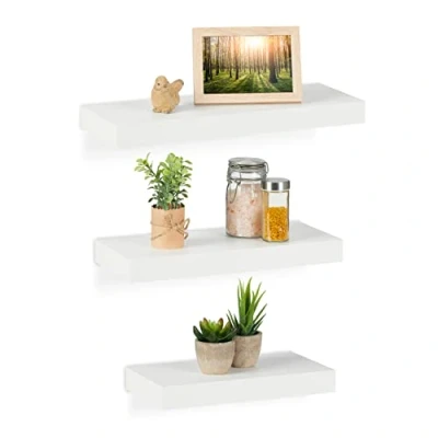 Imagen de Relaxdays Estantes Pared Colgantes, Pack de 3 Tamaños, Baldas Flotantes, Diseño Moderno, Repisas Rectangulares, Blanco, Tablero Fibras, 3,5 x 42 15 cm