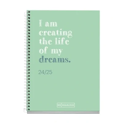 Imagen de Miquelrius Agenda Escolar 2024 2025, Septiembre 24 a Junio 25, 117 x 174 mm, Día Página, Cubierta Cartón Forrado, Espiral Metálico Blanco, Español e Inglés, Write Verde