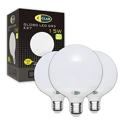 Imagen de CLAR Bombilla Grande Globo, LED E27 15W, Globo E27, Grande, Blanco Frio, Bombillas Grandes, 6000ºK (Pack 3)