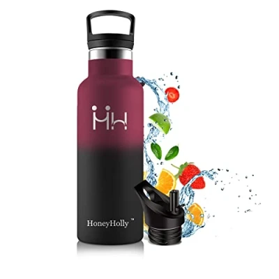Imagen de HoneyHolly Botella de agua acero inoxidable aislada al vacío, 500 ml sin BPA a prueba fugas, termo carbónico, adecuado para niños, pequeños, escuela, deportes, bicicleta, HH ZKB 500ML 505+6C VC
