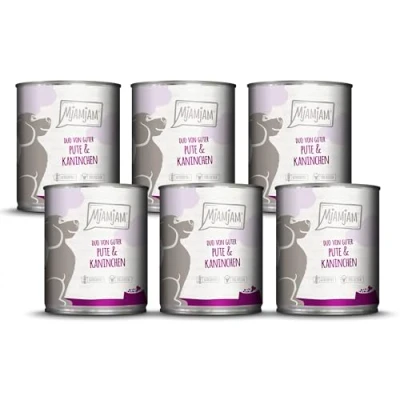 Imagen de MjAMjAM Comida húmeda Premium para Perros Duo de Buen Pavo y Conejo, Pack 6 (6 x 800 g), sin Cereales con Extra Carne