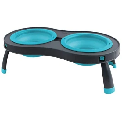 Imagen de Dexas Popware for Pets Alimentador de Mascotas con Doble elevación, pequeño, Gris/Azul