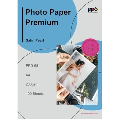 Imagen de PPD Inkjet A4 x 50 Hojas de Papel Fotográfico Satinado Perlado 200 g/m² Calidad Profesional Secado Instantáneo Para Impresión Inyección Tinta 68