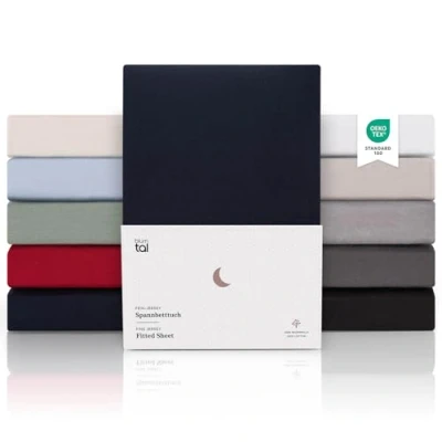 Imagen de Blumtal Juego de 1 Sábana Bajera Ajustable Premium 150 g/m² Super Suave 100% algodón Franela, para colchón 25 27 cm Altura, Dark Ocean Blue Azul, Cama 90: 90 x 190/200cm