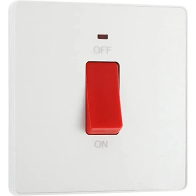 Imagen de BG Electrical Evolve Interruptor cuadrado de doble polo con indicador alimentación LED, 45 A, color blanco perlado