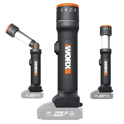 Imagen de WORX Linterna LED 4 funciones 20V PowerShare WX027.9 Sin batería, ni cargador Funciones, cabezal giratorio, 80m de alcance