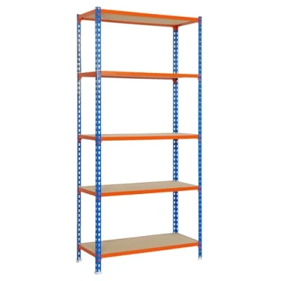 Imagen de Simon Rack Estanteria Metalica, 2000x1100x400 mm, 5 Baldas de Madera, 200 kg Punto Flexión, Estanterias Almacenaje, Azul/Naranja/Madera Maderclick