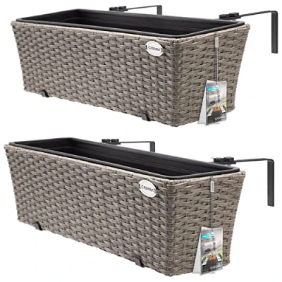 Imagen de CASARIA 2X Maceteros de Balcón Crema 60x20x19 11L Incl. Soporte Maceta Plástico Colgante Terraza