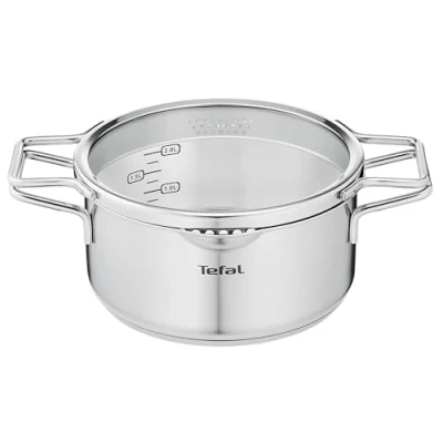 Imagen de Tefal Nordica Cacerola 20 cm acero inoxidable, capacidad de 3 L, tecnología full induction, diseño minimalista, tapa cristal, apta para gas, vitrocerámica, eléctricas, inducción y horno