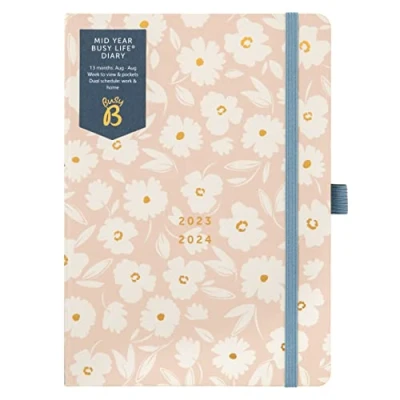 Imagen de Busy B Agenda mediados de año Life Agosto 2023 2024 Rosa Floral académica 2022 Planificador A5 semanal con portabolígrafos, cierre elástico y bolsillos