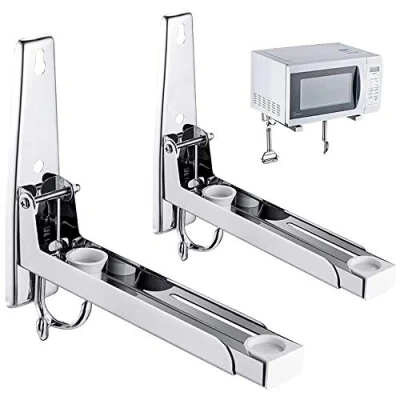 Imagen de 2 Piezas Soporte de Microondas Acero Inoxidable, Universal Soportes Microondas, Con Ganchos,Soporte Pared para Horno Apto y