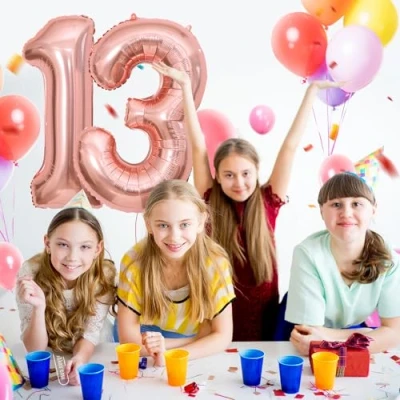 Imagen de Globos de 13 cumpleaños,Oro_rosa pulgadas Globo número, decoraciones número cumpleaños para hombre y mujer, inflable lámina Oro_rosa