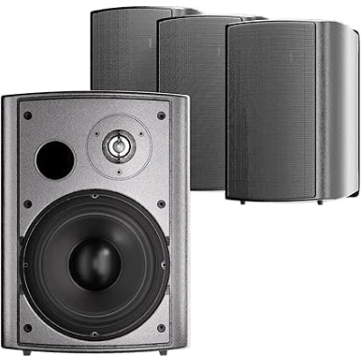 Imagen de STUDIOFINIX Altavoces de Interior/Exterior 6,5 Pulgadas y 800 vatios Pared para Todo Tipo Clima 2 Pares (Negro)