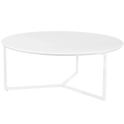 Imagen de FineBuy Mesa de Centro Blanca Moderna Redonda 80x80x33 cm Madera y Metal Auxiliar para Salón Mesita Café Sofá
