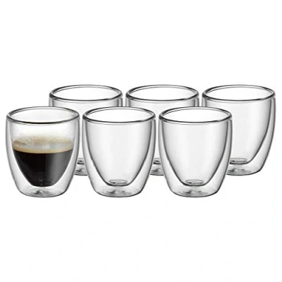 Imagen de WMF Kult Juego de 6 Tazas Café Espresso 80 ml Doble Pared Térmica Efecto Flotante Vidrio Brorosilicatado Resistente al Calor