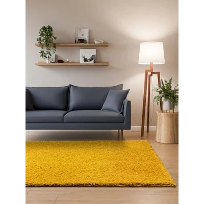 Imagen de Interiyou Sofia Alfombra de pelo largo, 120 x 170 cm, color amarillo, mullida y monocolor, lavable antideslizante, largo suave