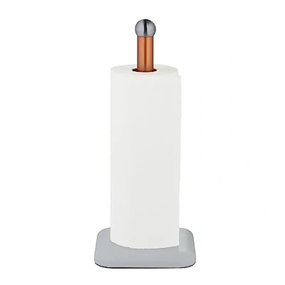 Imagen de Relaxdays Portarrollos Cocina Vertical, Acero Inoxidable, Soporte Rollos Papel Encimera, 36 x 15 cm, Blanco/Cobre, cm