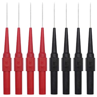Imagen de CYUaoao 8 Piezas Sondas de Prueba Multímetro Puntas Multimetro Aguja 0,7mm Acero Inoxidable Aislada Punta Polímetro Profesional para Enchufe Industrial Negro y Rojo