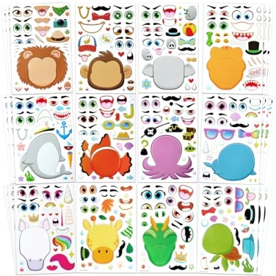 Imagen de JOYIN 36 animales Pegatinas infantiles Set Haz tus propias hojas de adhesivos para mezclar y combinar con leones, monos fantasía, detalles cumpleaños