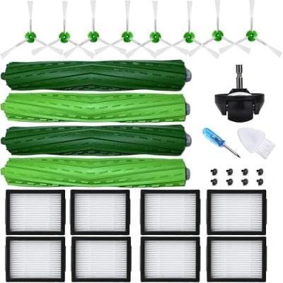 Imagen de JoyBros Accesorios para iRobot Roomba i1+ 1152 i3+ i4 + i6+ i7+ i8+ e5 e6 e7 Combo J5 i5, 4 Cepillos Principales (Rodillos) 8 Filtros Laterales 1 Rueda