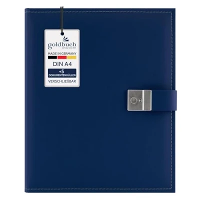 Imagen de goldbuch Cezanne 53818 Carpeta para documentos (DIN A4, con 5 fundas, ampliable cierre, piel sintética, aprox. 27,5 x 34 cm), color azul