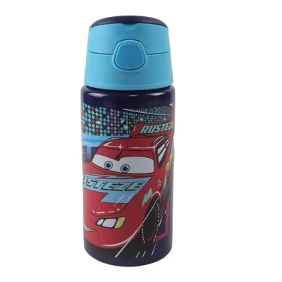 Imagen de OM SUPPLIES Cars Characters Botella deportiva de aluminio reutilizable 500 ml, para vacaciones, regreso a clases, beber agua, almuerzo, niños (Cars 1)