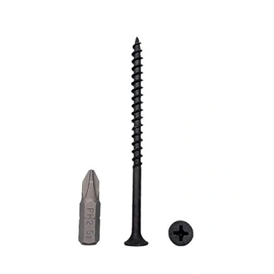 Imagen de Lote de 1000 tornillos para madera acero al carbono fosfato negro 4,2 x 75 mm, paneles yeso, sujetadores aglomerado, cabeza Phillips Bugle (1000, mm)