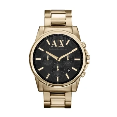 Imagen de Armani Exchange Reloj para hombre, movimiento cronógrafo de cuarzo y caja 45 mm con correa acero inoxidable, Tono dorado negro