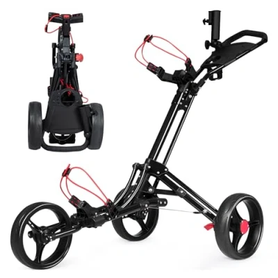 Imagen de COSTWAY Carrito de Golf con 3 Ruedas Plegable Ajustable Carro Empuje Cart Aluminio Paragüero Negro