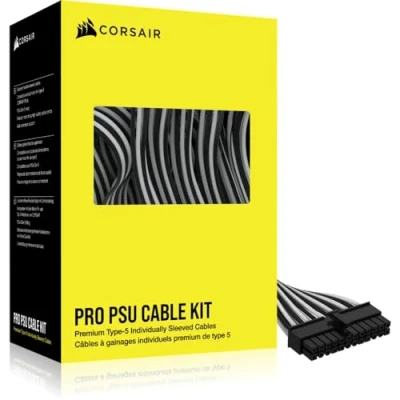 Imagen de Corsair Cables de fuente alimentación tipo 5 con funda individual, kit profesional, blanco y negro