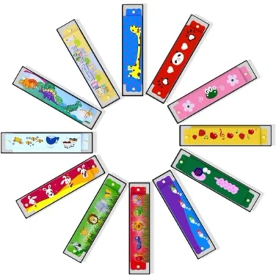 Imagen de 12 Piezas Armonica Infantil, 16 Agujeros Harmonica, Armónica de Dibujos Animados, Harmonica para Principiantes Niños Estudiantes