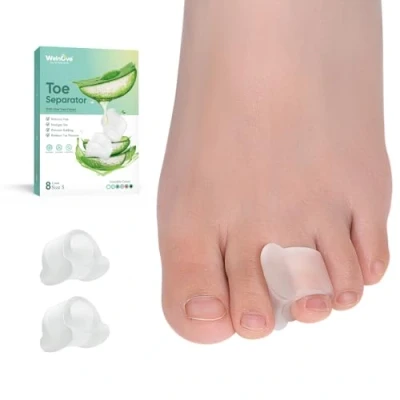 Imagen de Welnove Separadores de dedos gel Paquete 8 espaciadores con aloe vera para superpuestos Corrector silicona suave hombres y mujeres Pequeño