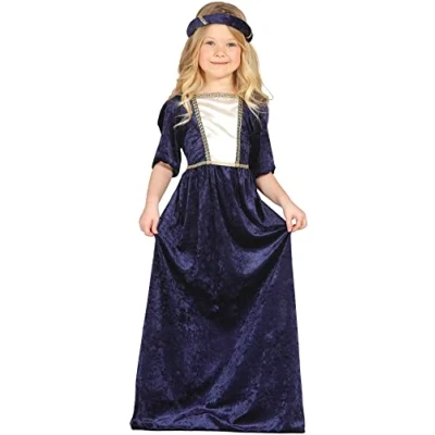 Imagen de Guirca Disfraz medieval con vestido y diadema, para niños de 5 6 años, color azul (85597)