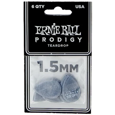 Imagen de Ernie Ball Prodigy Púas para guitarra, 1,5 mm, forma de lágrima, 6 unidades, color negro